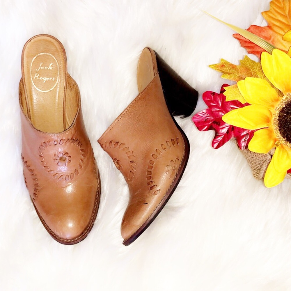 JACK ROGERS Camel Leather Mules